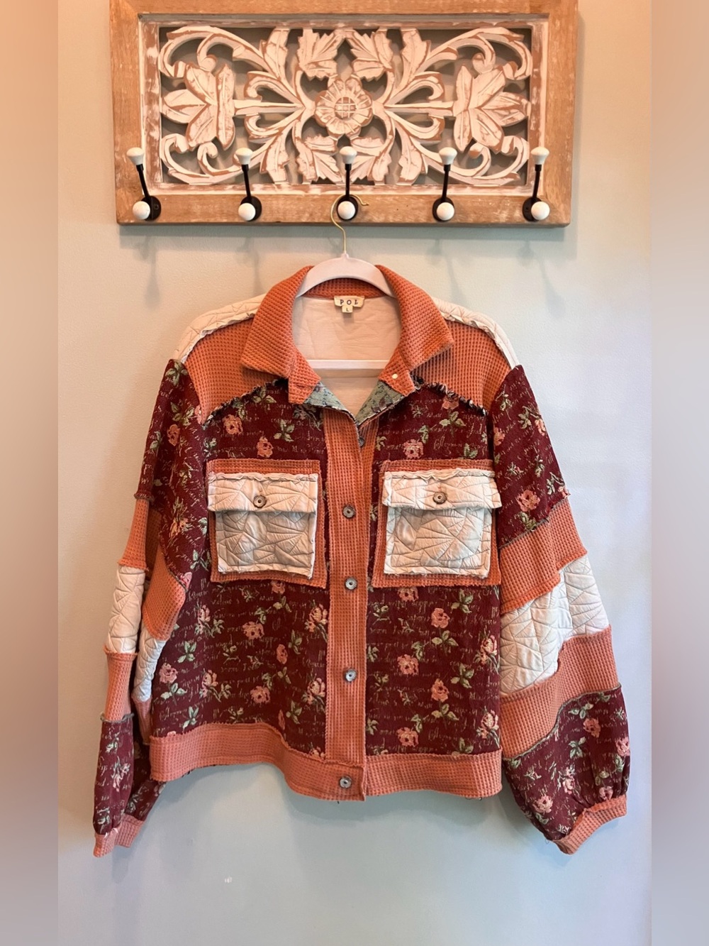 POL Multicolor Jacquard Shacket with Cream Quilting EUC Size L